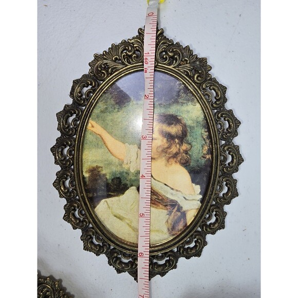 Set 4 Vintage Framed Art Victorian Brass Metal Fellinger - Picture 7 of 10